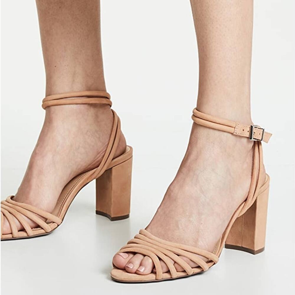 Schutz Nicolai Strappy Sandals Chunky Heel Open Toe Honey Beige NWT Size 10